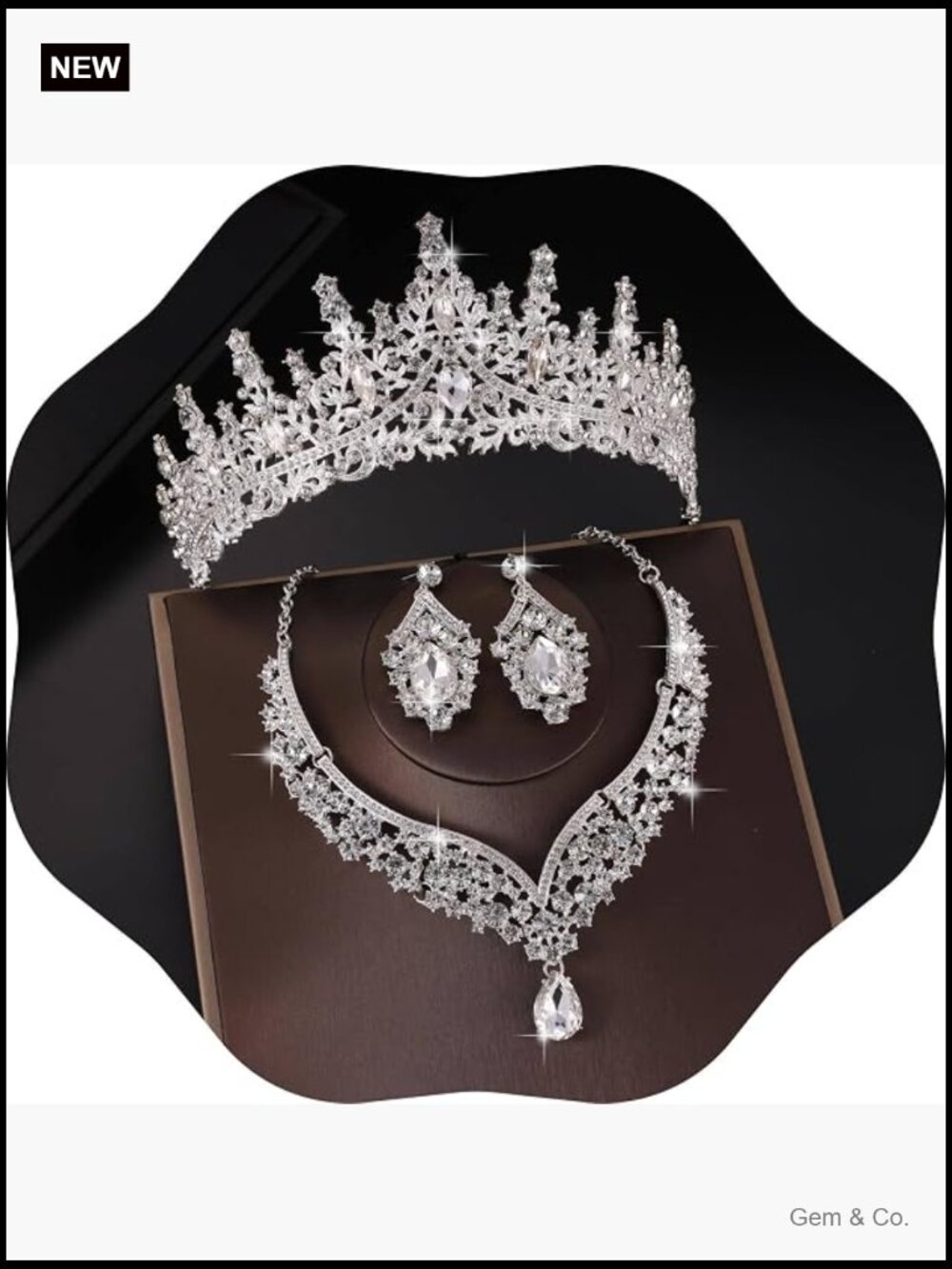 Crystal Tiara & Jewelry Set - Bridal Crown with Earrings Necklace - Pageant